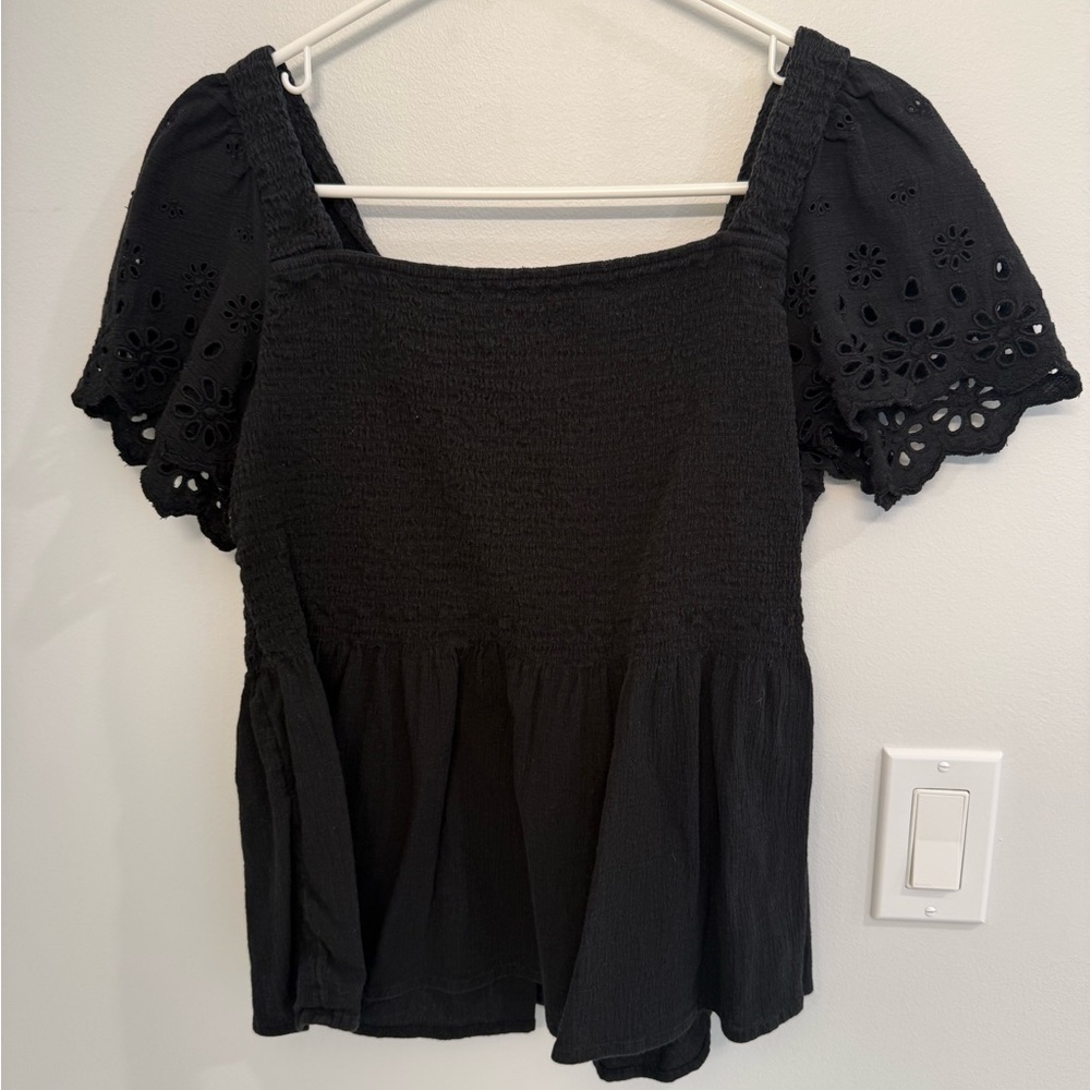 Madewell Black Eyelet Sleeve Blouse